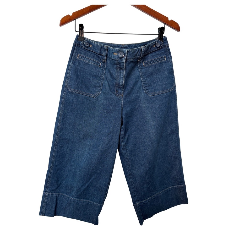 Y2K Talbots Blue Stretch Denim Capri Wide Leg Culottes Cropped Jeans Womens 6‎